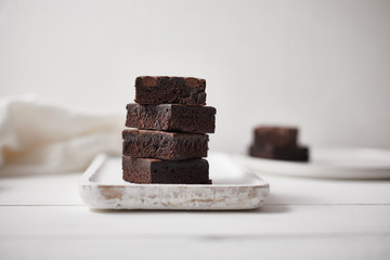 A piece of homemade chocolate brownies, sweet and dessert..