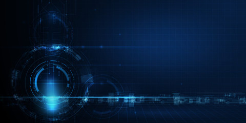 Vector banner design circuit board with circle. Illustration Abstract modern futuristic, engineering, science, technology background. Hi tech digital connect, communication, high technology concept