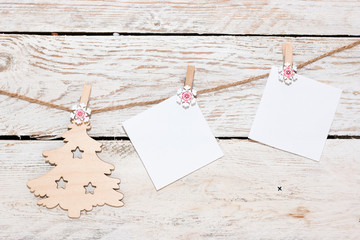 Christmas holiday composition on a white wooden background. With space for your text.