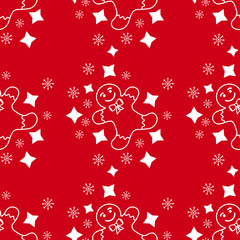 Stoffe zum Nähen Christmas or New Year seamless pattern background. Holiday Xmas repeat texture. Festive seasonal endless print with gingerbread man, stars, snowflakes. Vector EPS10 illustration.