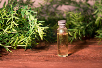 Obraz na płótnie Canvas Bottle of natural ecological essential oil. Alternative Herbal Medicine Concept.