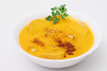 cream or pure pumpkin isolated on white background