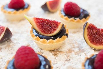chocolate cakes and sweets and natural fruits