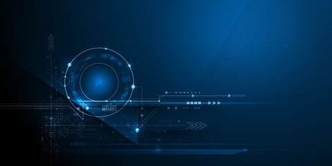 Vector motherboard or circuit board on blue background. Illustration computer hardware, integrated circuit system design. Abstract hi-tech futuristic, digital engineering, science technology concept