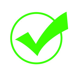 Check mark green colored in the circle. Vector illustration 