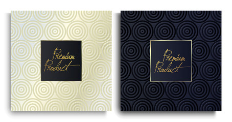 Luxury Premium design. Vector set packaging templates with different texture for luxury products. Collection of design elements with golden foil. 	 Black paper cut background. VIP design