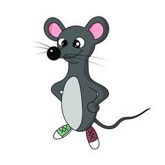 Cute mouse character. Vector cartoon illustration. Isolated object on a white background. Flat design.