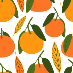 Citrus hand drawn seamless pattern for print, textile, fabric. Modern hand drawn stylized mandarins background.