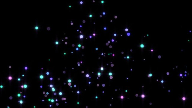 4K Flight of bokeh particles. Magical shimmering light. Merry Christmas golden intro template.  Blue and violet colors.
