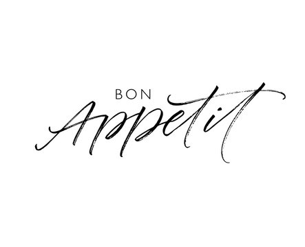 Bon Appetit postcard. Modern vector brush calligraphy. Ink illustration with hand-drawn lettering. 