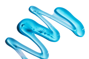 Cosmetic Cream Gel Texture Isolated On White Background. Close Up Of Green Transparent Drop Of Skin Care Product. High Quality