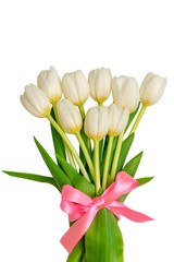Obraz premium Bouquet of white tulips on a white background. Flowers on a white background.