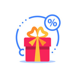 Special reward, prize giveaway, loyalty present, percentage sign, incentive or perks, bonus program