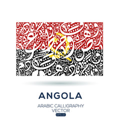 Flag of Angola ,Contain Random Arabic calligraphy Letters Without specific meaning in English ,Vector illustration