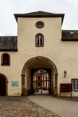 Fototapeta na wymiar Present Castle of Wiltz at Wiltz, Luxembourg, entrance