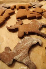 freshly baked Christmas ginger cookies. pattern of delicious animals. cute traditional look. healthy homemade sweets