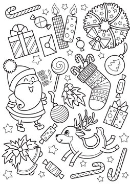 Doodle coloring book page Chritmas pattern. Antistress for adult