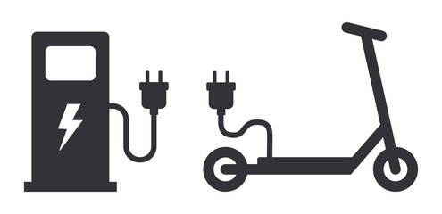 Electric scooter loading station power plug sign © oxinoxi