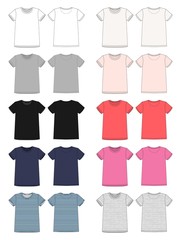 Set of technical sketch unisex t-shirt design template. Front and back vector.
