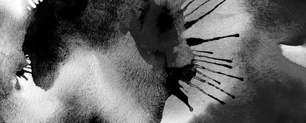 Abstract stain black blot acrylic and watercolor Canvas texture background painting.