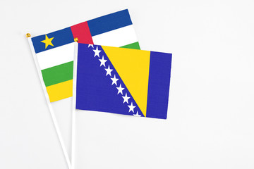 Bosnia Herzegovina and Central African Republic stick flags on white background. High quality...