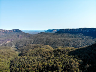 Aerial view of the forest in the blue mountains in NSW, Australia