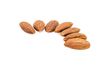 Almond nuts isolated with white background.