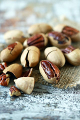 Pecan Selective focus. Macro.