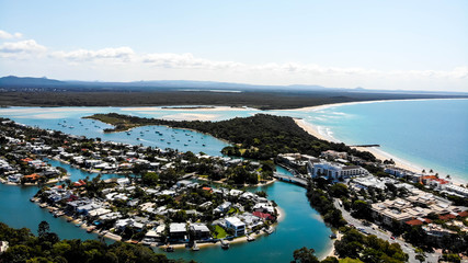 Drone view of Noosa heads and Noosa Laguna