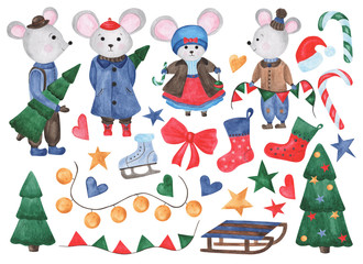 Obraz na płótnie Canvas Christmas set with a mouse