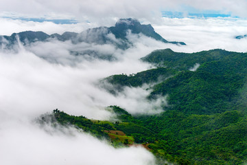 Green mountain with fog on the morning,Thailand,ASIA.
