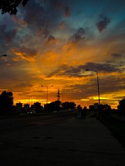 sunset in city