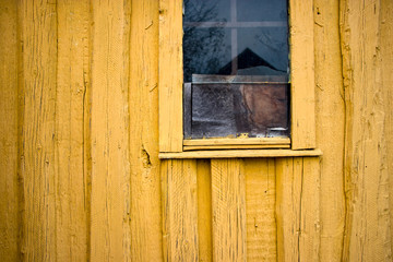 Windows and shutters. Old tree. Concept for design. Old buildings.