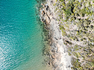 Aerial view of rocks and sea at Agnes Water Main Beach