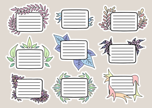 Set of Cute Hand drawn Doodle Banners and Ribbons isolated on white background for your Design. Bullet journal Ideas. Girly Stuff. Sticky Notes.