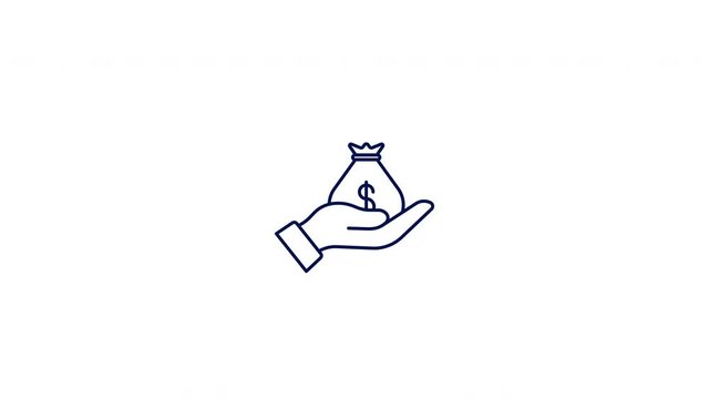 Hand Holding Money Bag Line Icon Animation. Motion Graphic with Alpha Channel.
