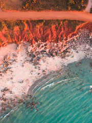 An aerial view of Gantheaume point in Broome, Western Australia. Showing the contrast between the...