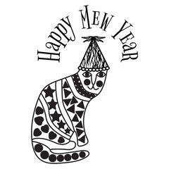 Vector Funny New Years Party Cat Illustration for Cards, Labels, Posters.
