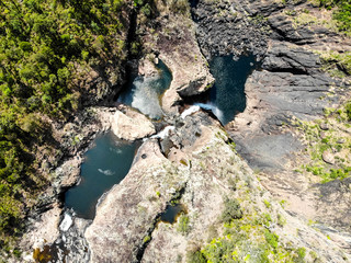 Aerial view directly over the top of Wallaman falls in Queensland, Australia.