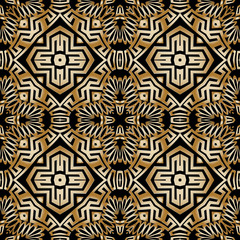 Abstract floral ethnic style vector seamless pattern. Tribal ornamental background. Geometric repeat backdrop. Modern decorative symmetrical greek ornament with geometry shapes, flowers.