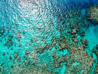 Fototapeta na wymiar High up aerial directly downward facing shot of Norman reef, GBR, Australia