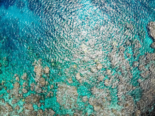 High up aerial directly downward facing shot of Norman reef, GBR, Australia