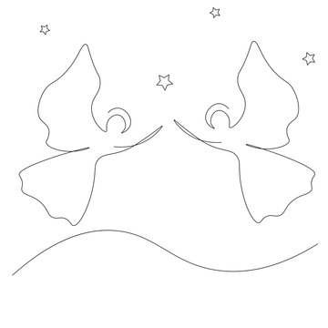 recommend clip art: Christmas background with angel line drawing, vector illustration