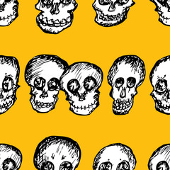 Seamless pattern of cartoon human skulls