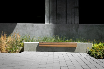 Park bench in a modern design courtyard - Powered by Adobe
