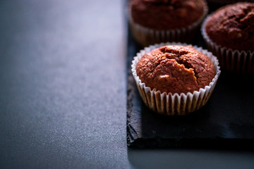 Handmade beet and nut muffins. Illuminated with natural light
