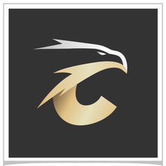 Letter C Gold Silver Eagle Head Logo