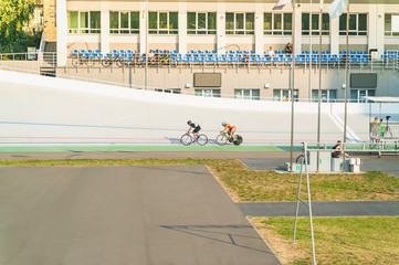 Stadium with cycle race track in Kiev, Ukraine. Healthy lifestyle concept. Horizontal image