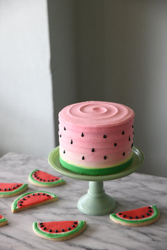 Watermelon theme cake and cookies