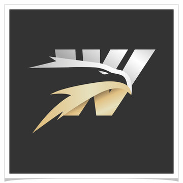 Letter W Gold Silver Eagle Head Logo